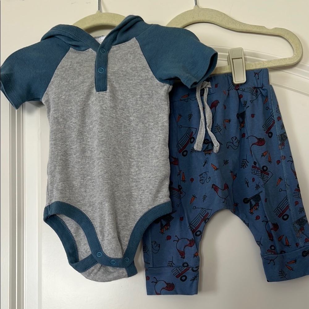 Nordstrom | (3M) Blue Fall Baby Outfit Set Hooded Onesie and matching pants